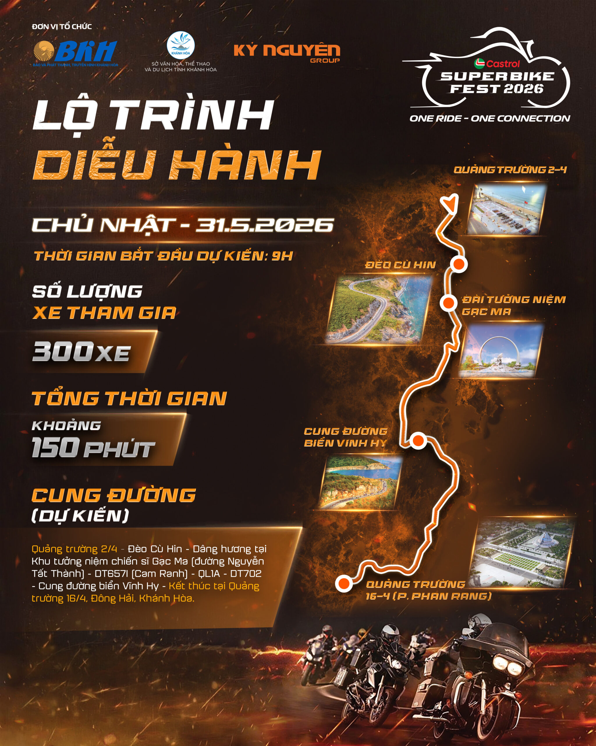 Lộ trình diễu hành - touring dự kiến chủ nhật (31/5)