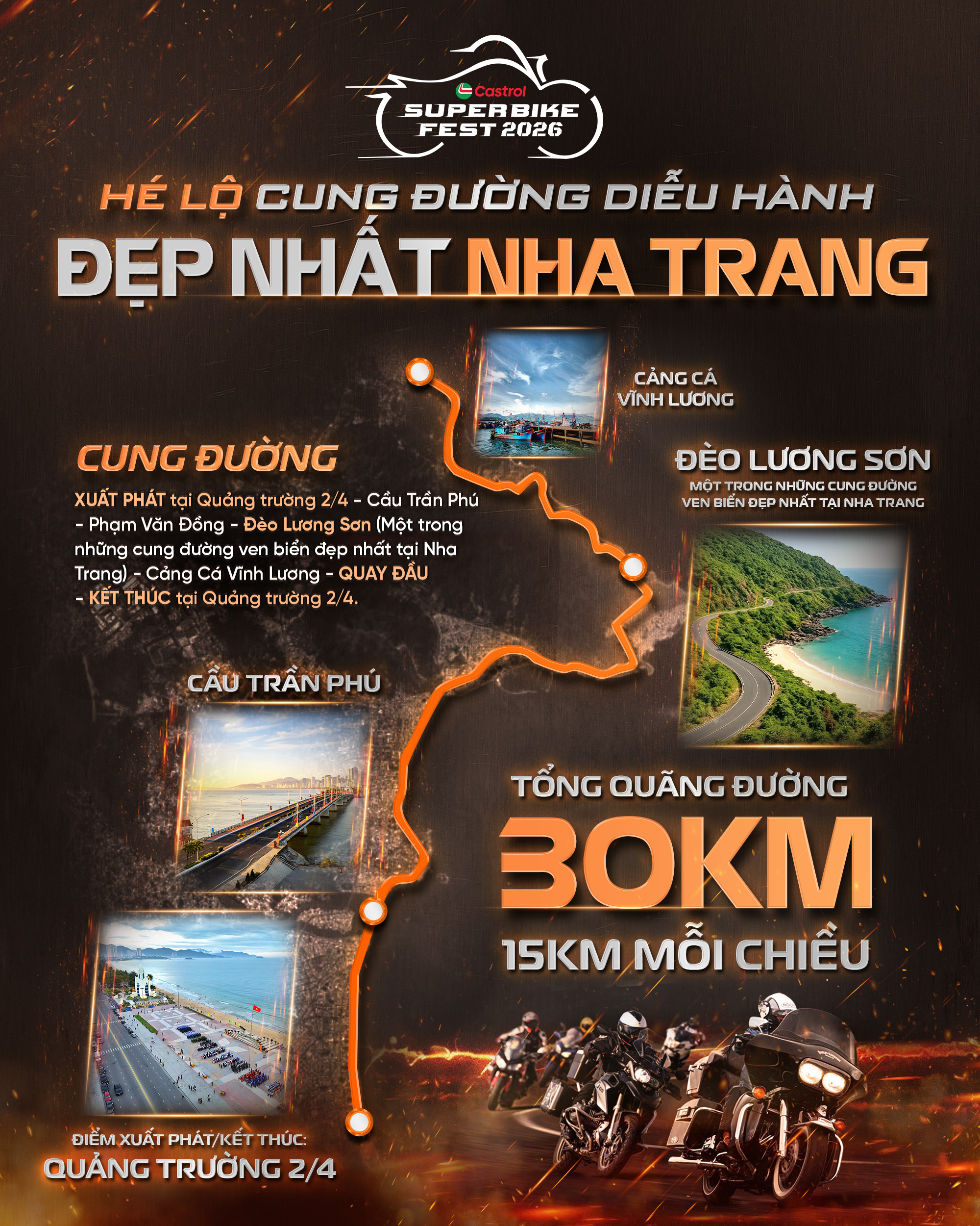 Cung đường di chuyển của mình trình diễn 1.500 xe mô tô phân khối lớn dọc cung đường biển.